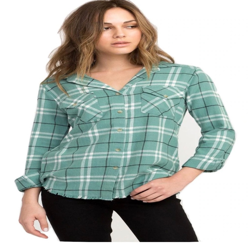 RVCA, WOMENS IN A HAZE PLAID FLANNEL SHIRT. Size Large, NWT, NEW! Cute!